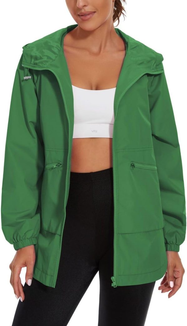 Women Waterproof Raincoat Lightweight Rain Jacket Trench Coat Hooded Windbreaker With Pockets for Outdoor - Image 2