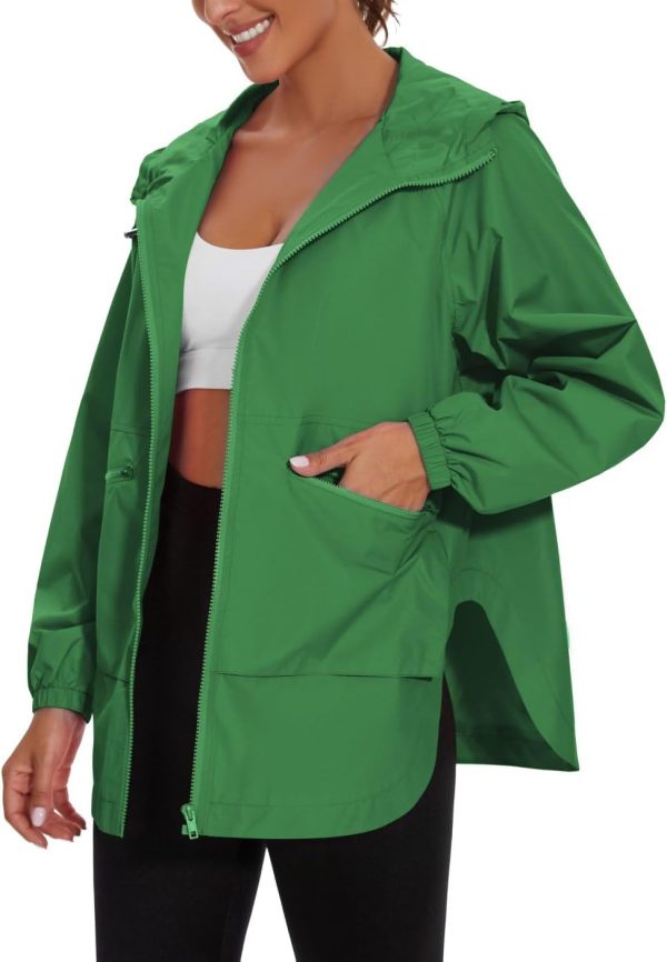 Women Waterproof Raincoat Lightweight Rain Jacket Trench Coat Hooded Windbreaker With Pockets for Outdoor