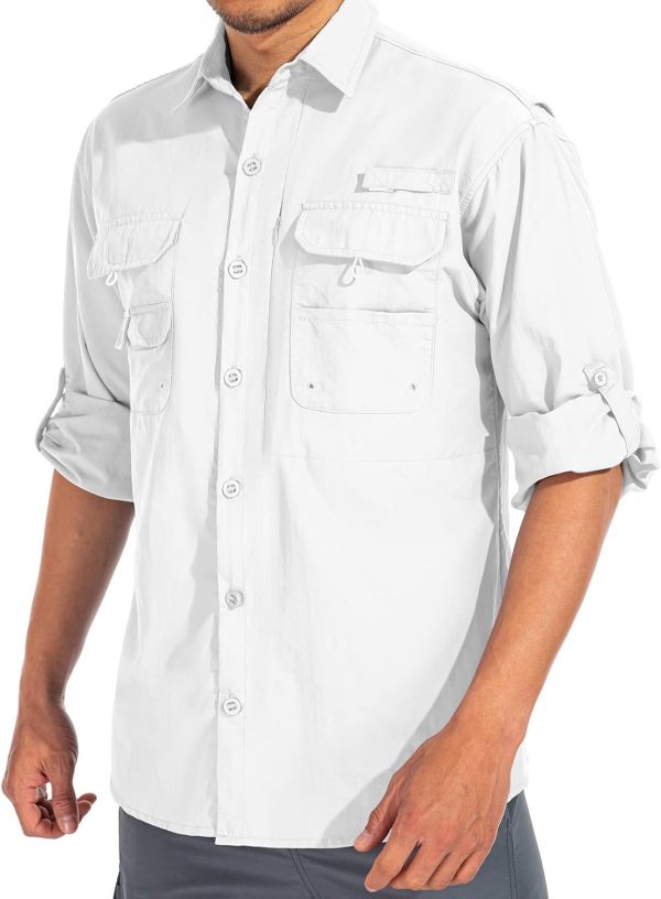 Mens Safari Shirts Long Sleeve UV Protection Hiking Fishing  50+ Quick Dry Cooling Camping Travel Shirts