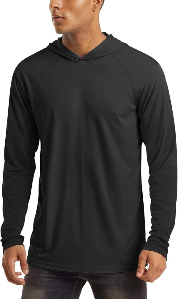 Men's Hooded  50+ Sun Protection T Shirts Long Sleeve Athletic Fishing Shirts Rash Guards