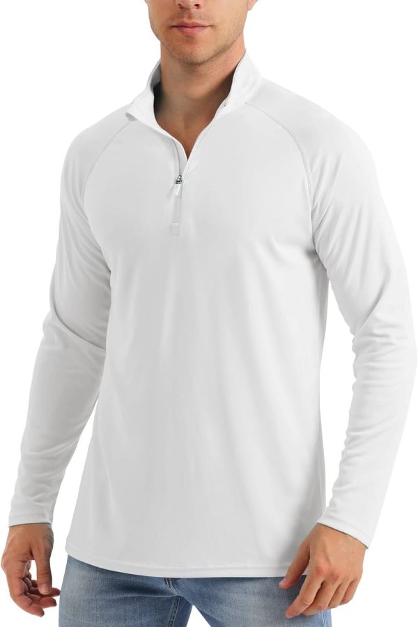 Men's Long Sleeve Sun Shirts  50+ Tees 1/4 Zip Up Fishing Running Rash Guard T-Shirts Outdoor Shirt