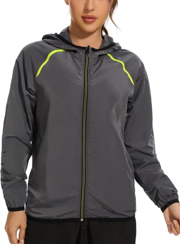 Women Rain Jacket with Hood Zipper Rain Coat Long Sleeves Raincoat Stylish Rain Suit Top Outdoor Travel Coat