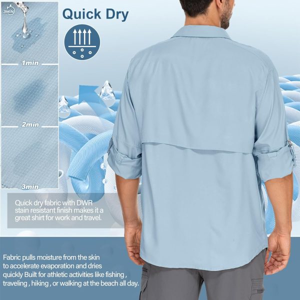 Mens Safari Shirts Long Sleeve UV Protection Hiking Fishing  50+ Quick Dry Camping Travel Shirts - Image 2