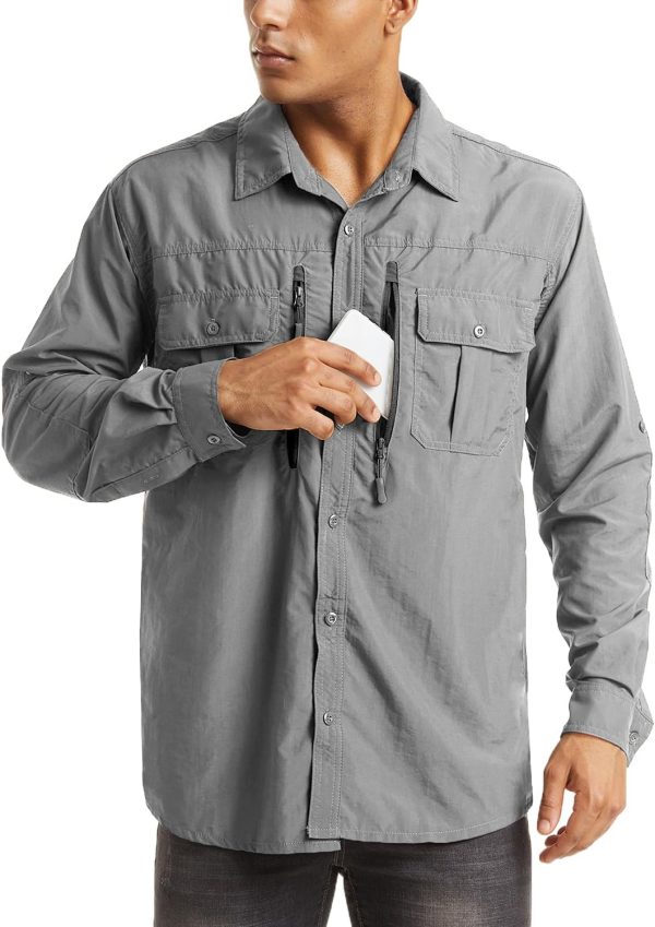 Men's  50+ Sun Protection Shirts, Button Down Long Sleeve Shirt for Hiking, Fishing, Safari - Image 2