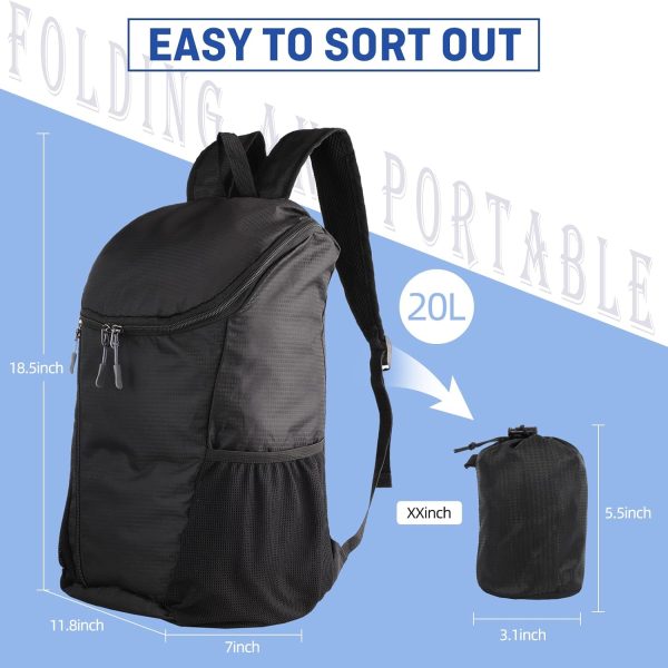 Hiking Backpack, Waterproof and Wear-resistant Lightweight Backpack Packable,Outdoor Travel Camping Daypack Foldable-BLACK - Image 2