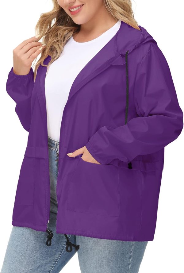 Plus Size Raincoat Women Waterproof Rain Jacket Packable Outdoor Hooded Windbreaker - Image 2