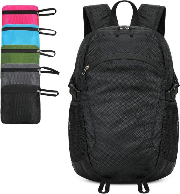 Small Hiking Daypack,15L Waterproof Hiking Backpack Packable Lightweight Travel Day Pack for Women Men(Black, Small)