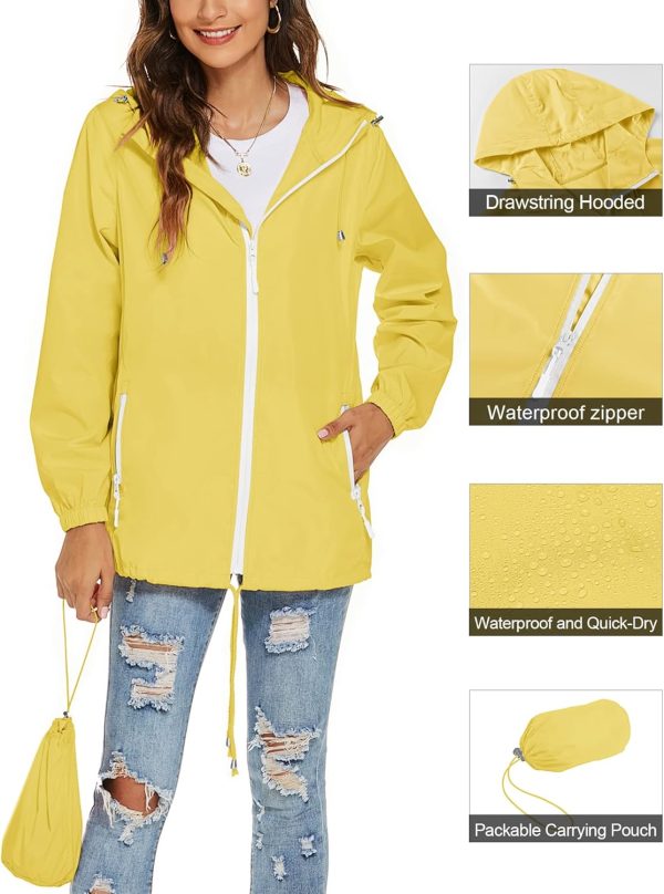 Women Waterproof Raincoat Lightweight Breathable Rain Jacket Hooded Rain Coat Outdoor Active Windbreaker with Pocket - Image 2