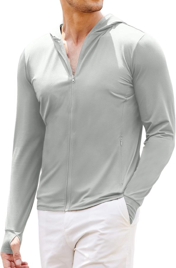 Men Full Zip  50 Sun Protection Hoodie Jacket Long Sleeve Lightweight Breathable UV Shirts with Pockets