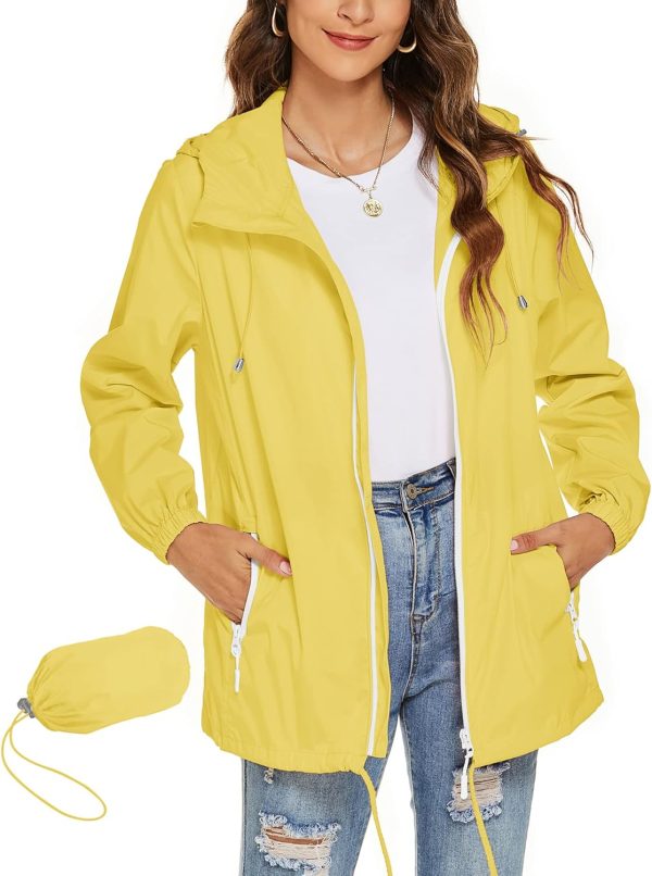 Women Waterproof Raincoat Lightweight Breathable Rain Jacket Hooded Rain Coat Outdoor Active Windbreaker with Pocket