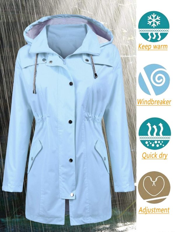Raincoat Women Waterproof Long Hooded Trench Coats Lined Windbreaker Travel Jacket S-XXL - Image 2