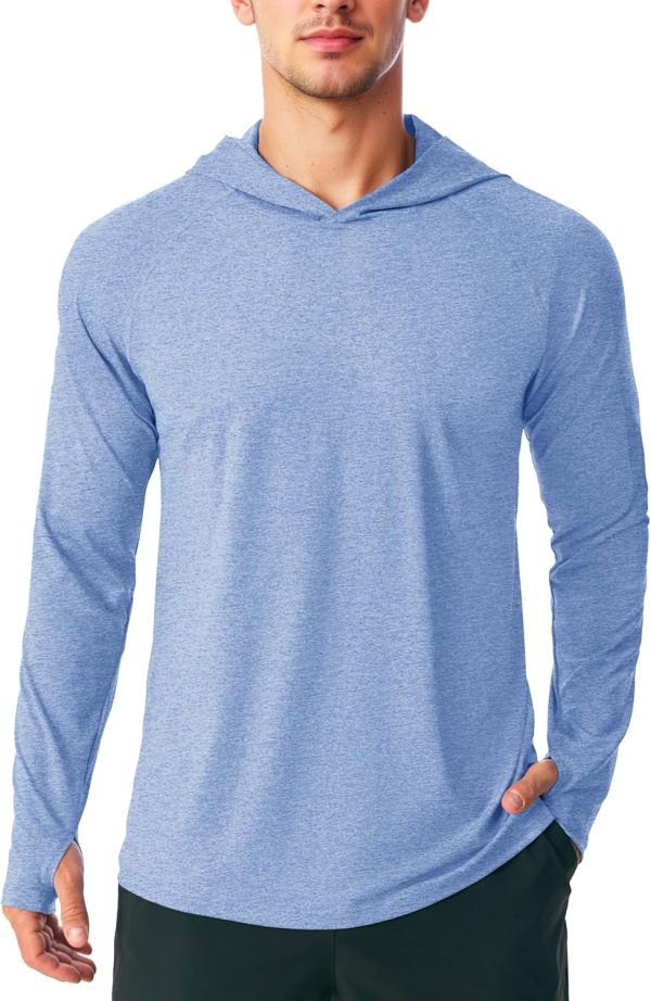 Men's  50+ Sun Protection Hoodie Lightweight Long Sleeve Rash Guard Shirts Fishing Swim Athletic Workout