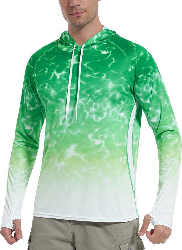 Men's  50+ Sun Protection Rash Guard, UV Outdoor Fishing Long Sleeve Shirts, Swimming Hiking Shirt with Thumbholes