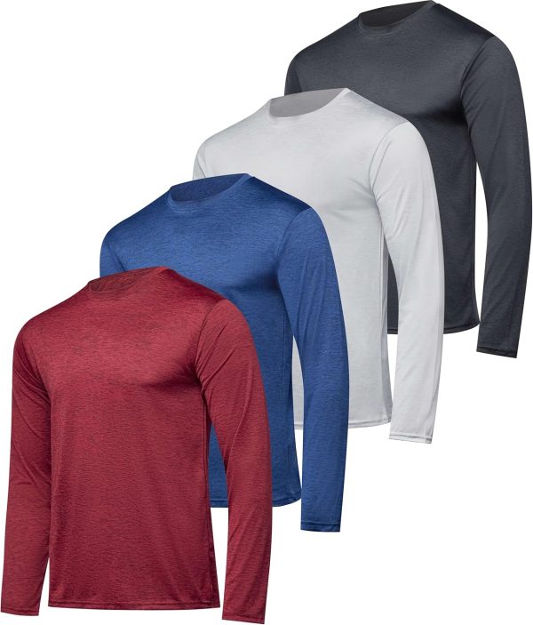 4 Pack: Men's Dry-Fit UV Moisture Wicking  50+  Sun Protective Fishing Hiking Active Long Sleeve Shirt