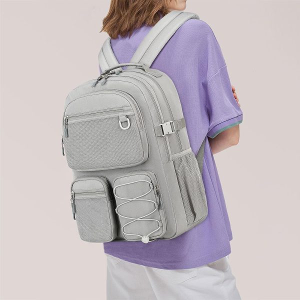 Water Resistant Daypack with Mulitiple Pockets for School Travel Outdoor College, 15.6 inch Laptop Backpack for Men and Women (Grey) - Image 2