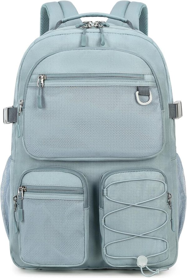 Water Resistant Backpack with Mulitiple Pockets for School Travel Outdoor College, 15.6 inch Laptop Daypack for Men and Women (Grey Blue)